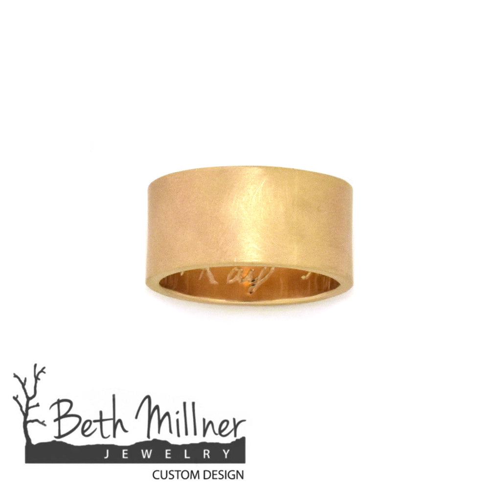 11.5mm Brushed Custom Yellow Gold Statement Ring handmade by Beth Millner Jewelry