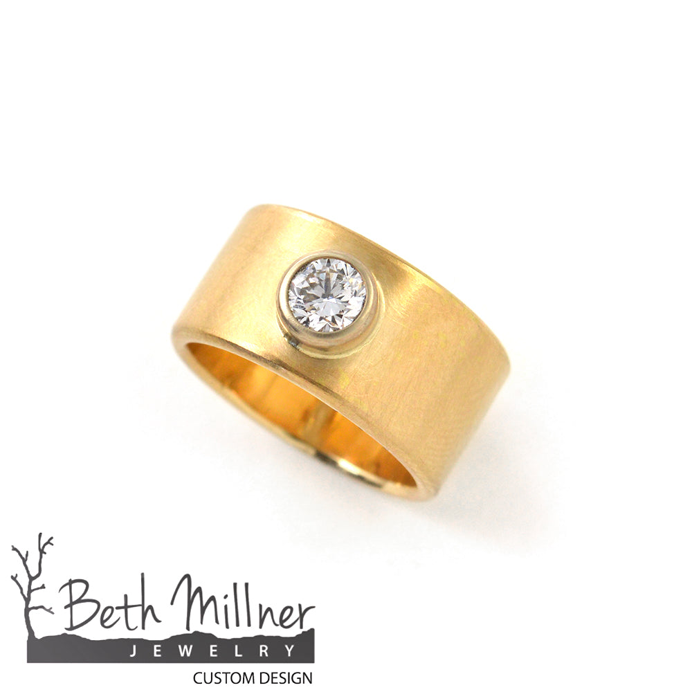 Custom 18K Yellow Gold Ring with Customer Provided Recycled Diamond made at Beth Millner Jewelry in Marquette, Michigan