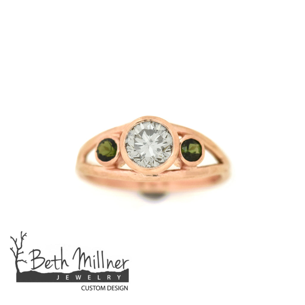 Custom Rose Gold Diamond-Tourmaline Engagement Ring handmade by Beth Millner Jewelry