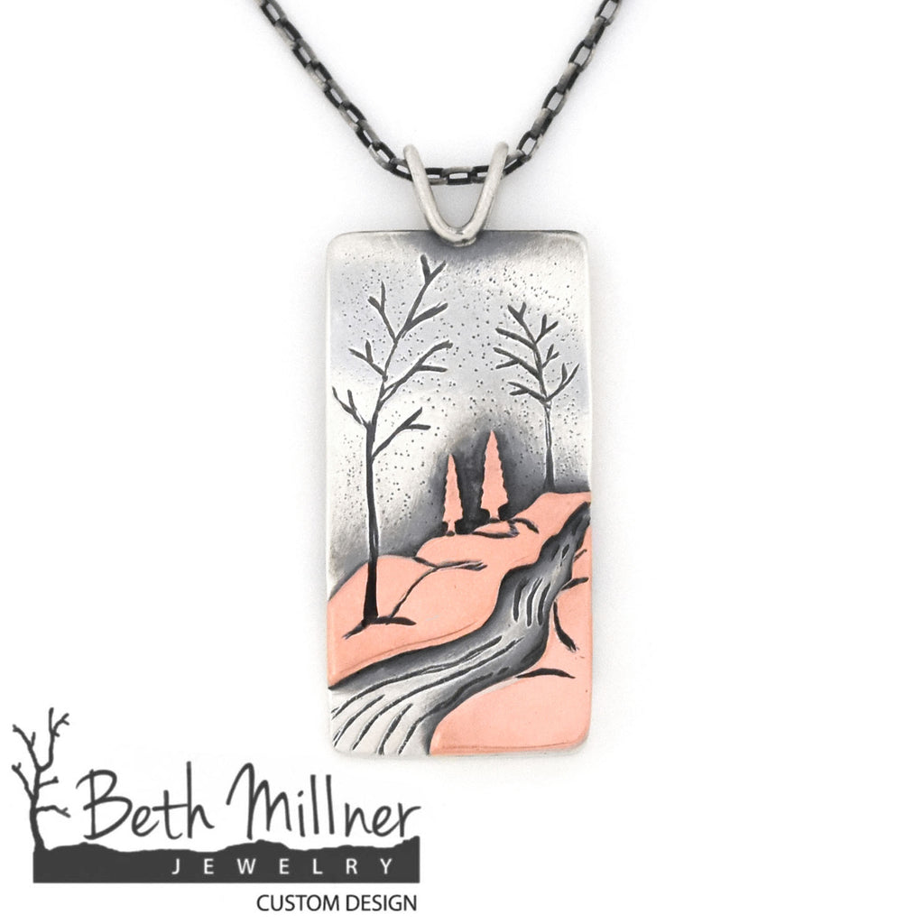 Custom Mixed Metal Landscape Pendant handmade by Beth Millner Jewelry