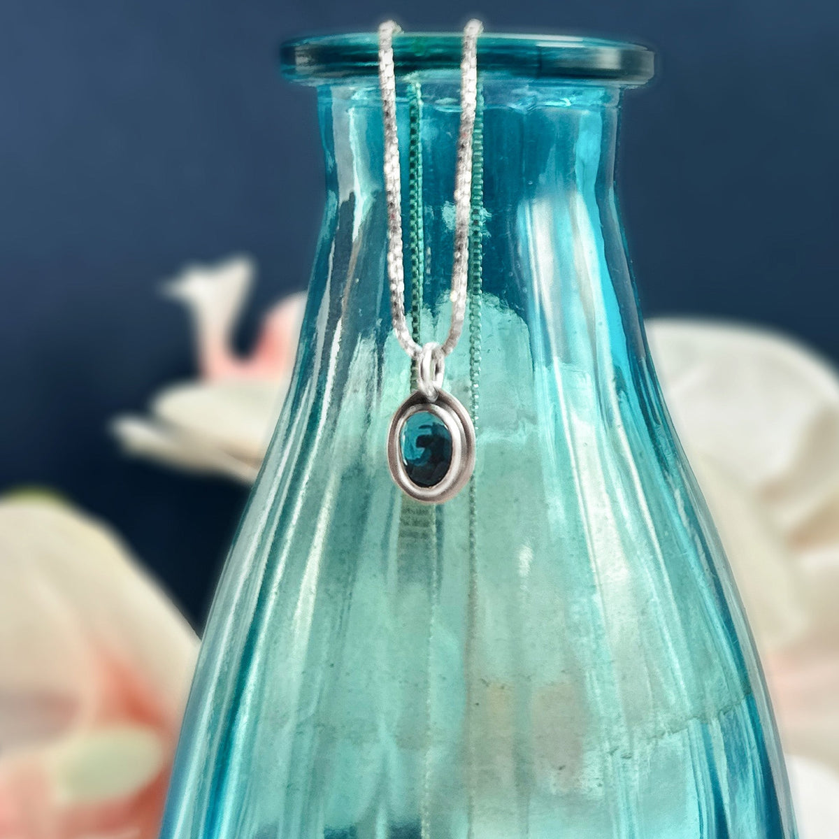 Blue Topaz Wave Drop Pendant - Silver Pendant   7188 - handmade by Beth Millner Jewelry