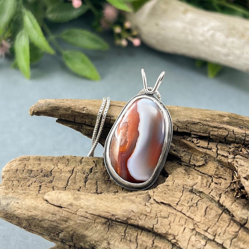 Lake Superior Agate Drop Pendant - Silver Pendant   7244 - handmade by Beth Millner Jewelry