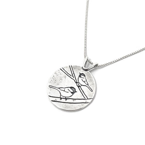 Perched Chickadees Pendant - Silver Pendant   7159 - handmade by Beth Millner Jewelry