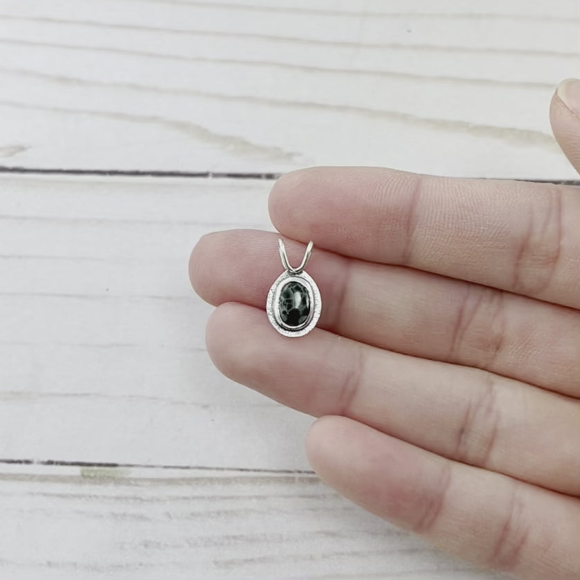 Greenstone Drop Pendant - Silver Pendant   7037 - handmade by Beth Millner Jewelry