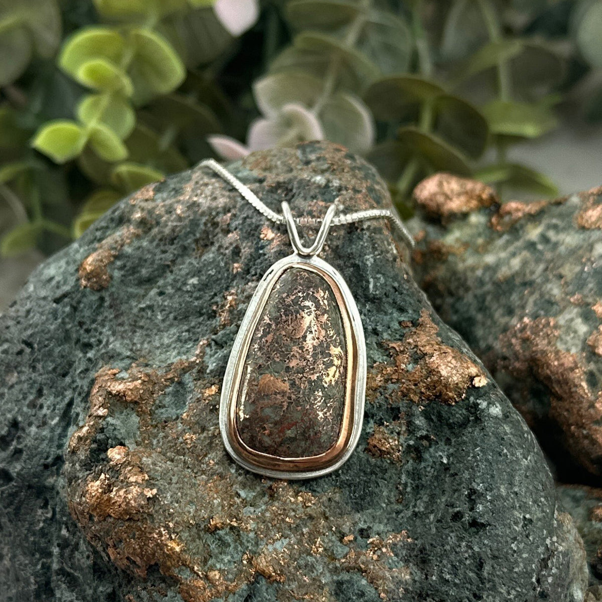 Reversible Copper Set Copper Ore Drop Pendant No. 3 - Mixed Metal Pendant   7187 - handmade by Beth Millner Jewelry
