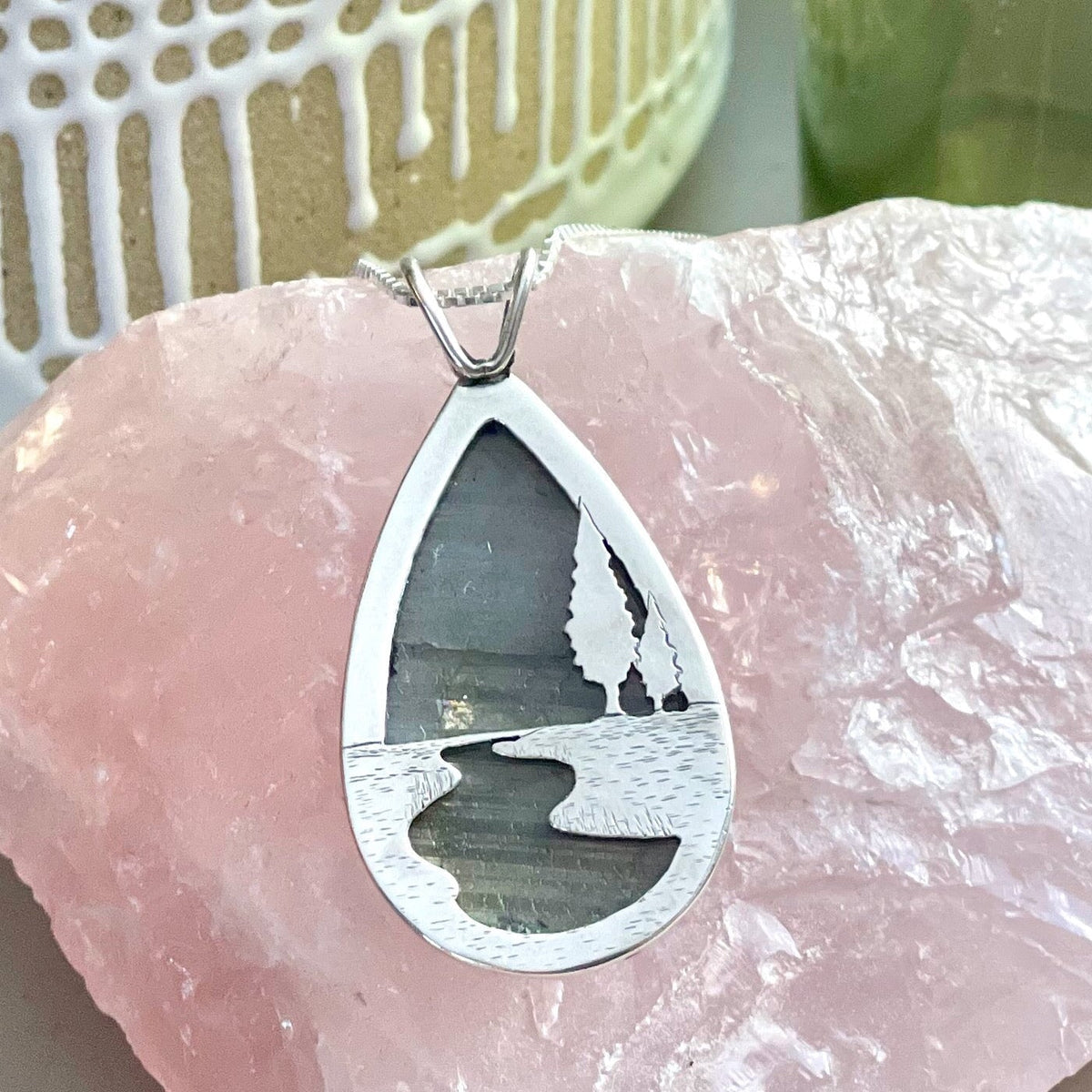 Reversible Northern Lights Labradorite River Pendant No. 3 - Silver Pendant   7200 - handmade by Beth Millner Jewelry