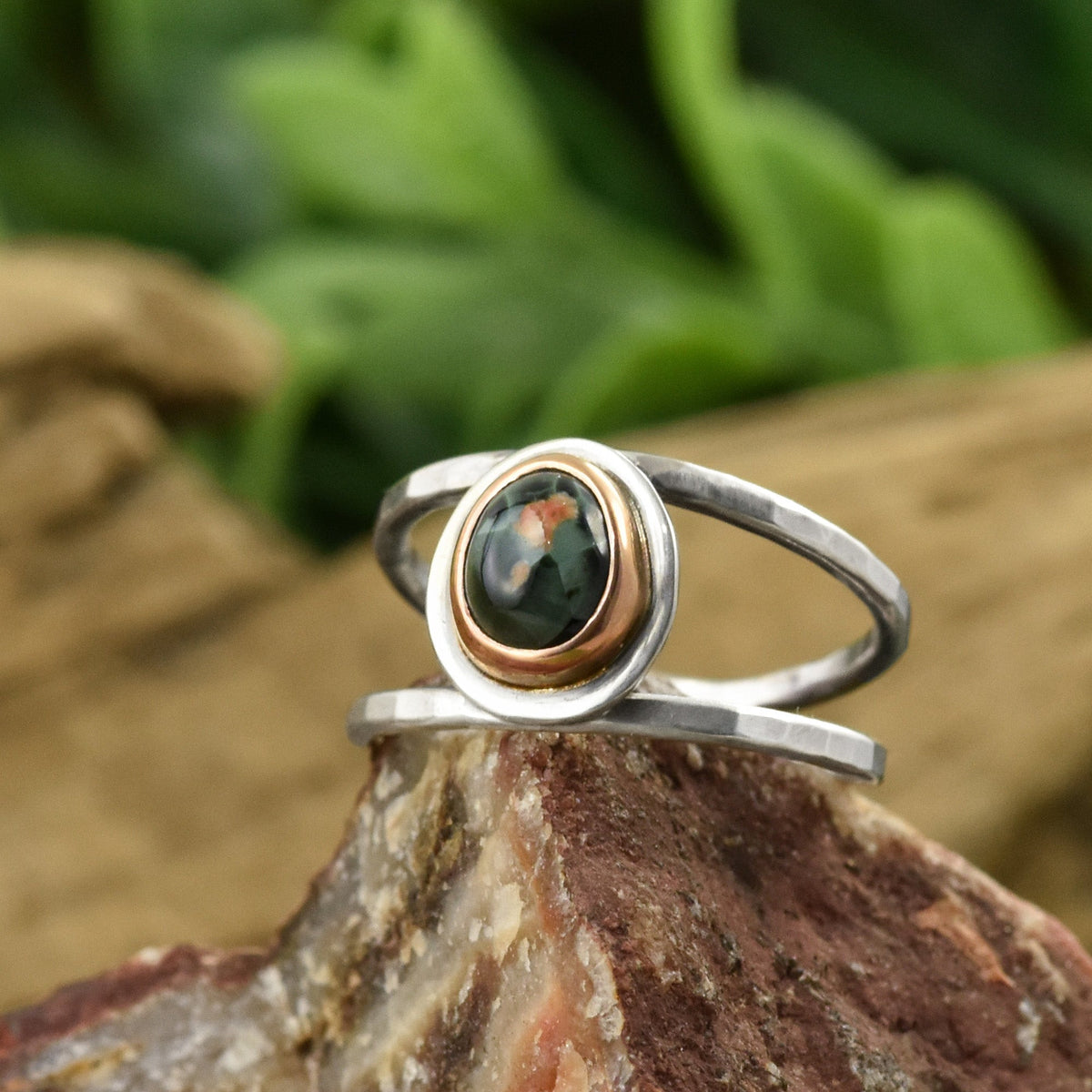 Rose Gold Michigan Greenstone Ring - Choose Your Own Stone - Ring A. 7.5 x 5.5mm / Greenstone B. 7.5 x 5.5mm / Greenstone 7115 - handmade by Beth Millner Jewelry