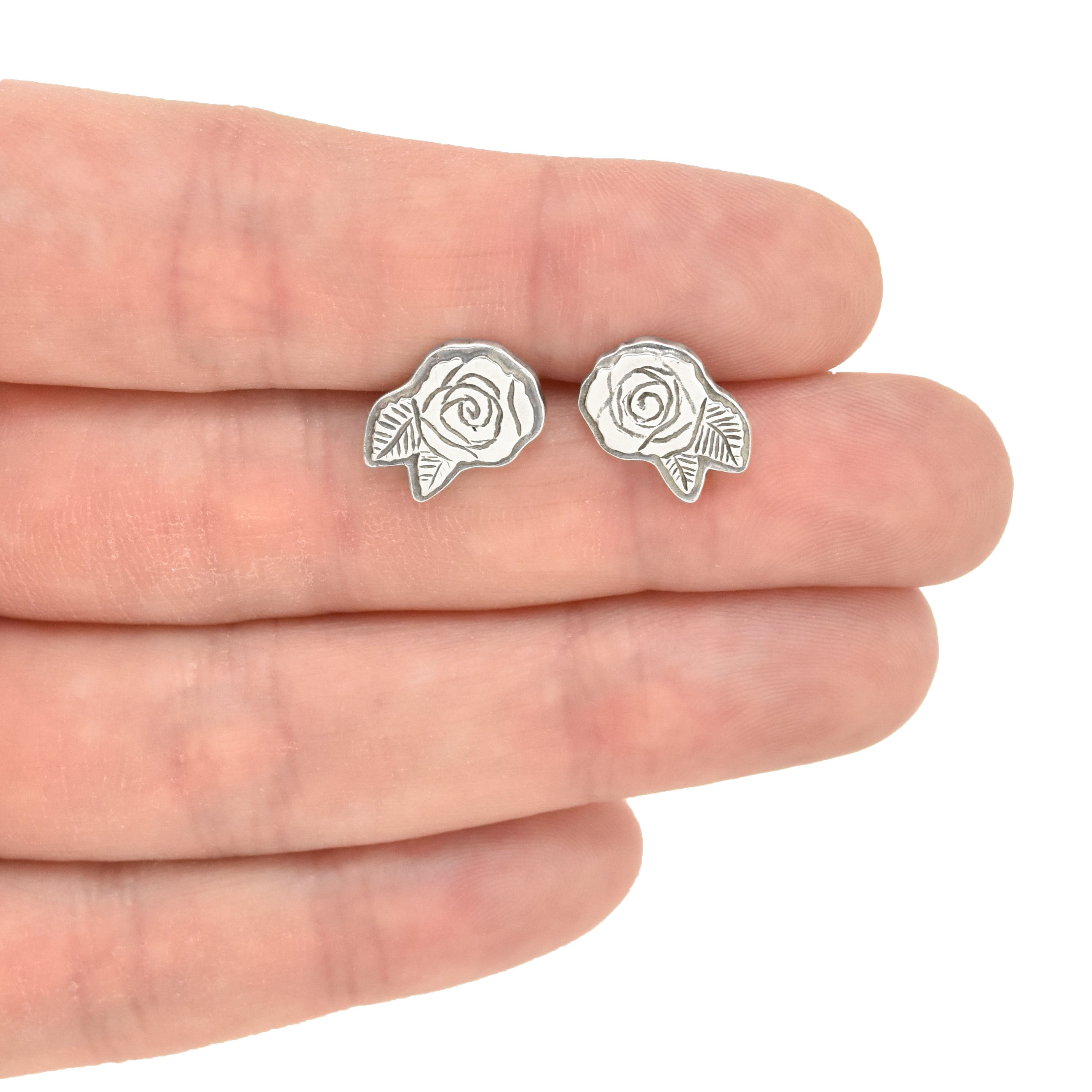 Rose Post Earrings - Silver Earrings   6950 - handmade by Beth Millner Jewelry