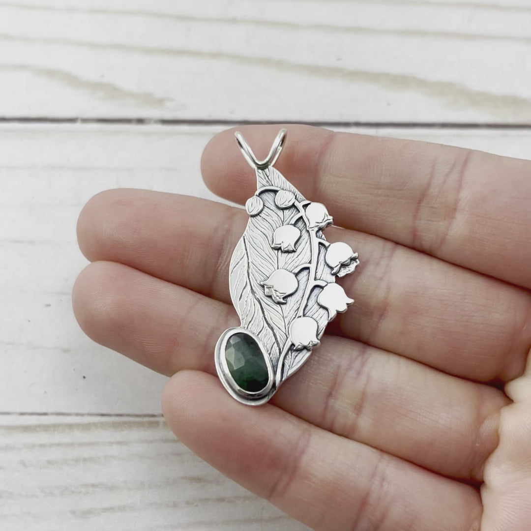 Small Emerald Lily of the Valley Wonderland Pendant - Silver Pendant   6895 - handmade by Beth Millner Jewelry