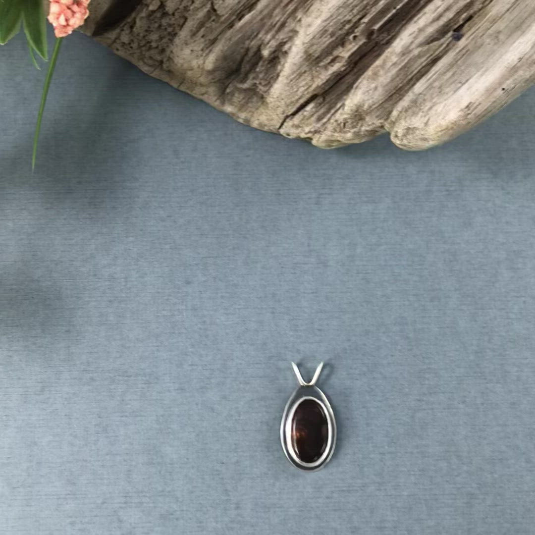 Fire Agate Drop Pendant No. 2, Silver Pendant handmade by Beth Millner Jewelry