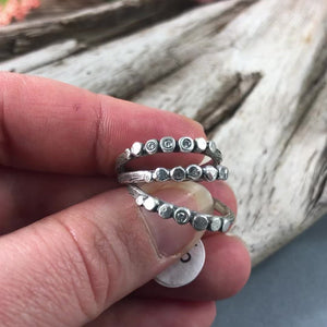 Silver Pebble Twig Ring - Wedding Ring  Plain - no diamond  One diamond 3616 - handmade by Beth Millner Jewelry