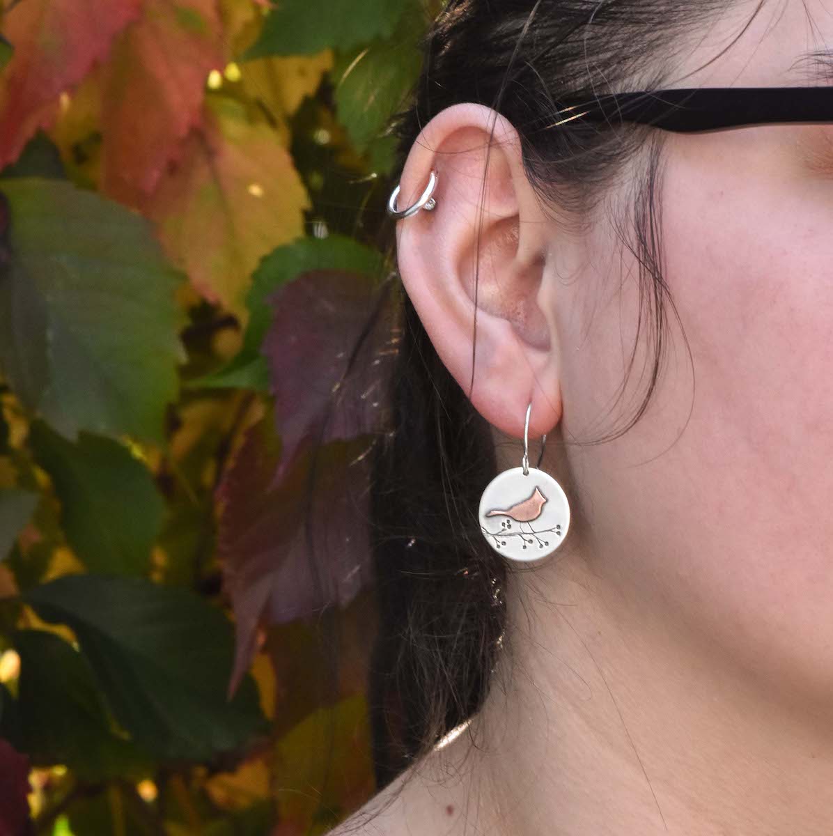 Cardinal Earrings - Mixed Metal Earrings   5666 - handmade by Beth Millner Jewelry