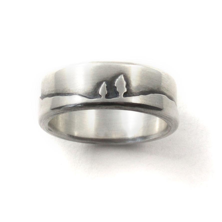 Silver Conifer Couple Ring - Wedding Ring 6mm / Select Size 6mm / 4 1591 - handmade by Beth Millner Jewelry