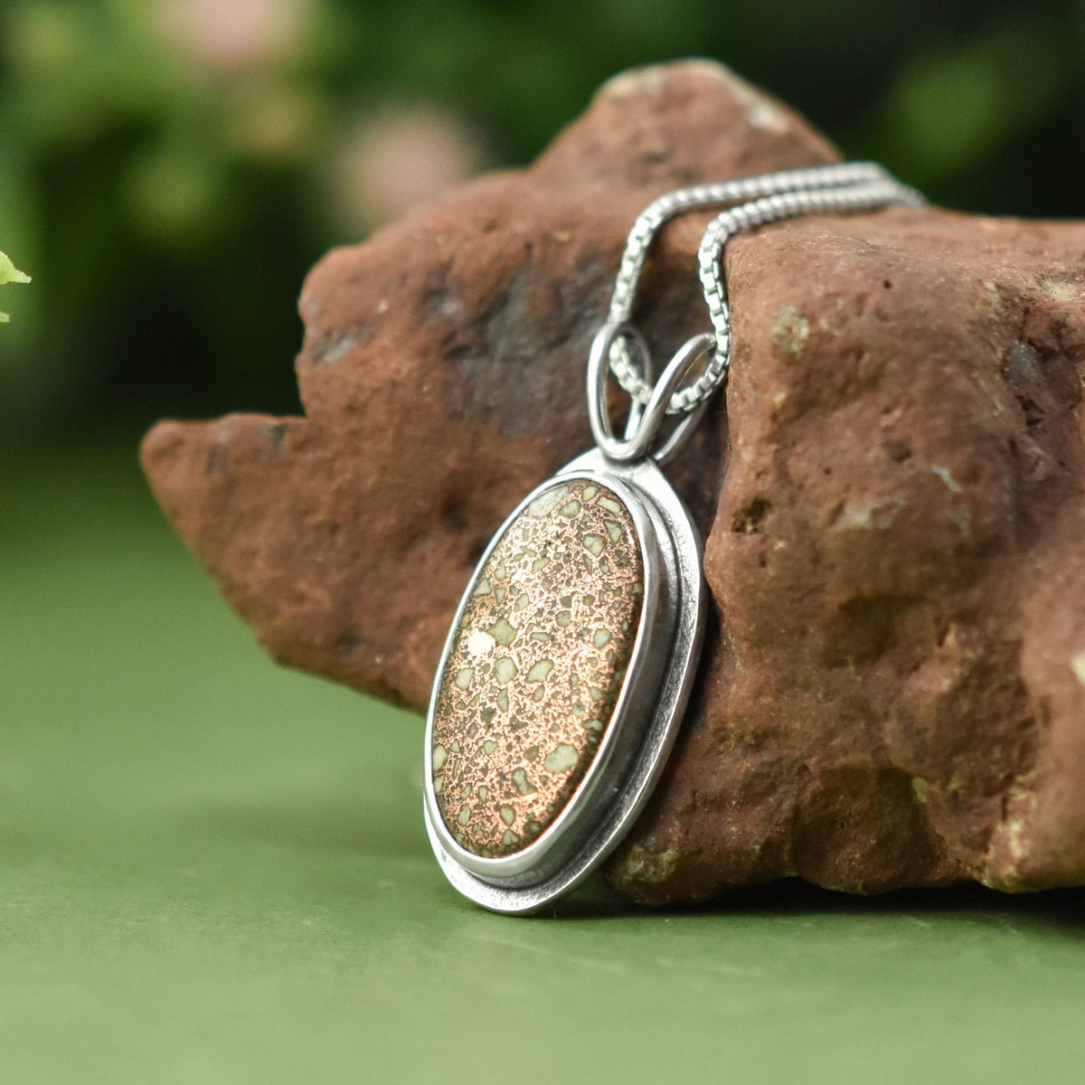 Copper Firebrick Drop Pendant No. 2 - Silver Pendant   7032 - handmade by Beth Millner Jewelry