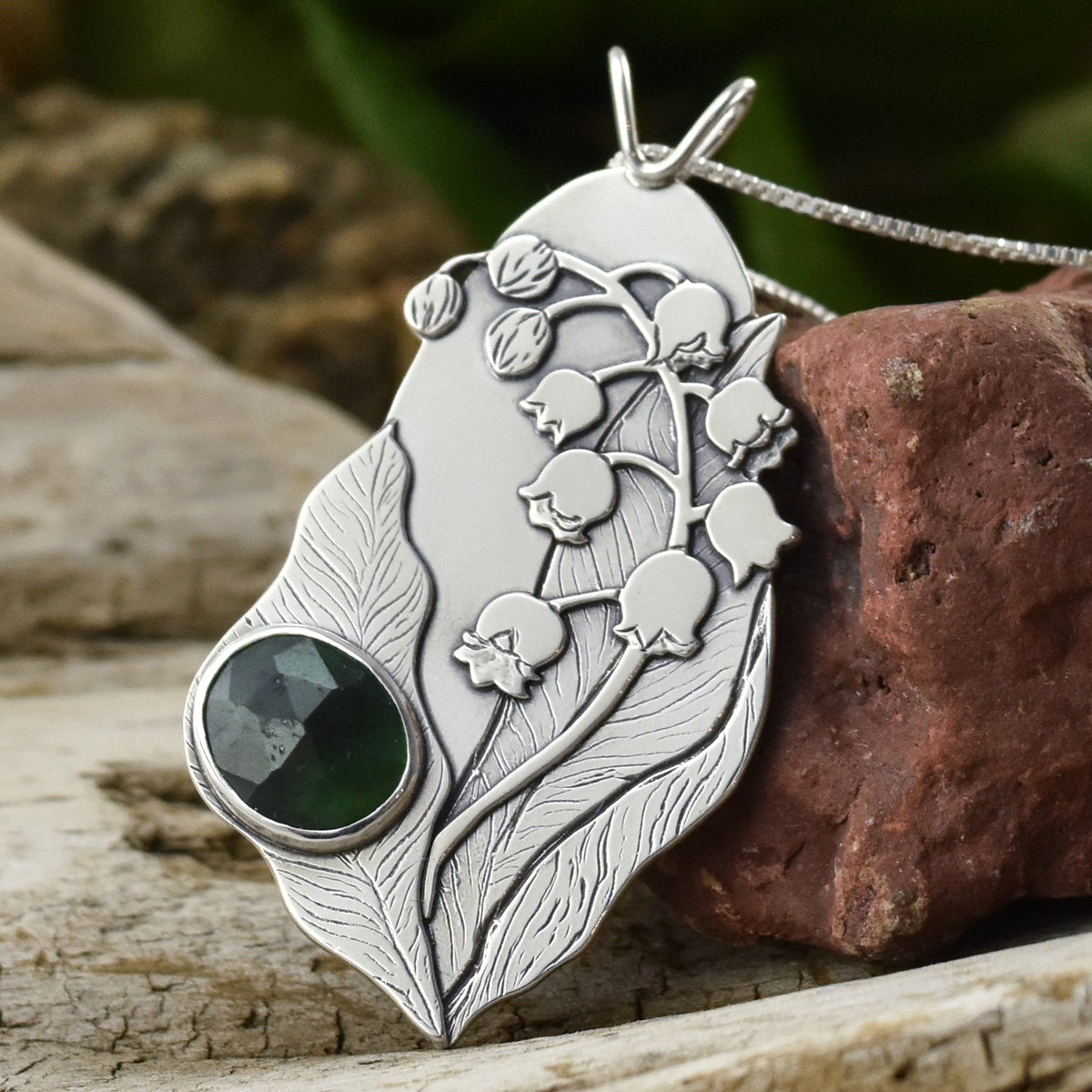 Emerald Lily of the Valley Wonderland Pendant - Silver Pendant   6897 - handmade by Beth Millner Jewelry