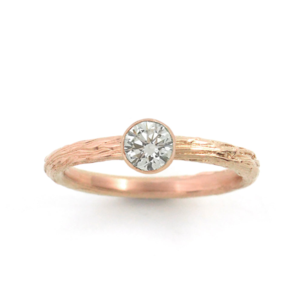 Gold Diamond Twig Ring - your choice of 5mm stone & gold - Wedding Ring Recycled Diamond / 18K Palladium White Gold Recycled Diamond / 14K Rose Gold 6218 - handmade by Beth Millner Jewelry
