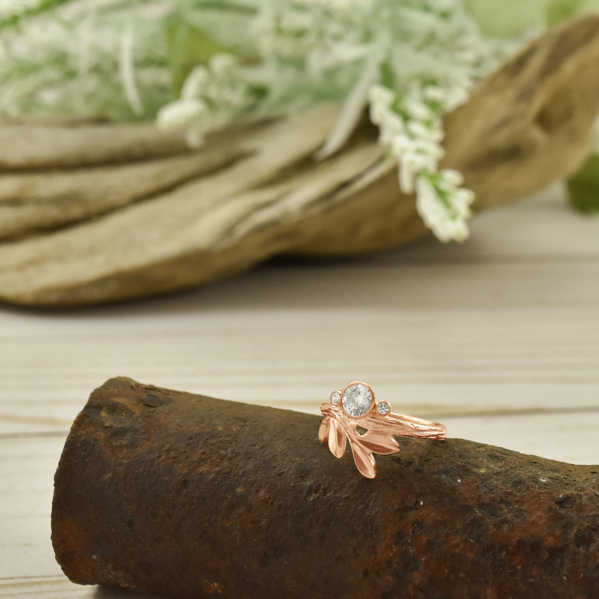 Gold Growing Love Diamond Twig Ring - your choice of 5mm stone & gold - Wedding Ring  Recycled Diamond / 18K Palladium White Gold  Recycled Diamond / 14K Rose Gold 6308 - handmade by Beth Millner Jewelry