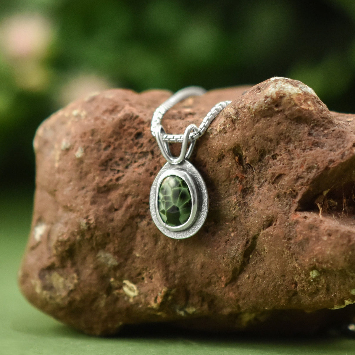 Greenstone Drop Pendant - Silver Pendant   7037 - handmade by Beth Millner Jewelry