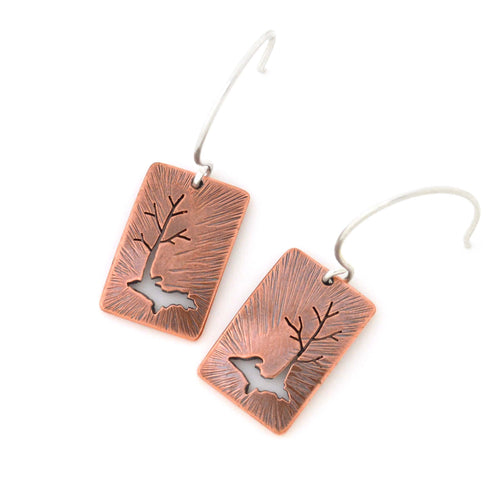Radial Upper Peninsula Family Tree Copper Earrings