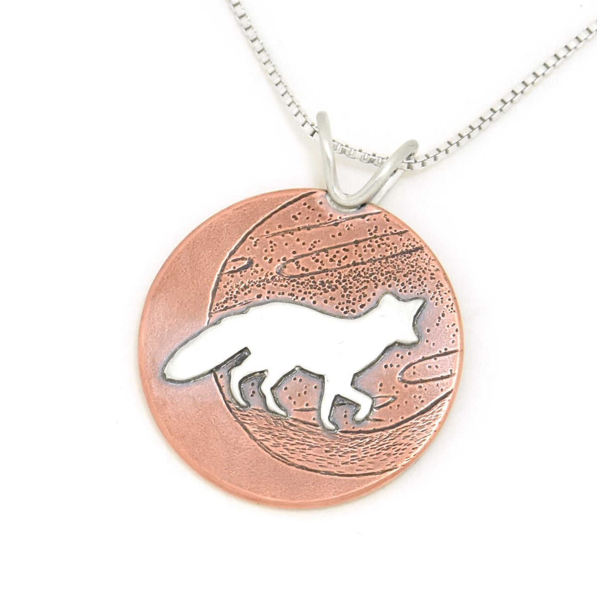 Silver Fox Under A Red Moon Pendant - Mixed Metal Pendant   6995 - handmade by Beth Millner Jewelry