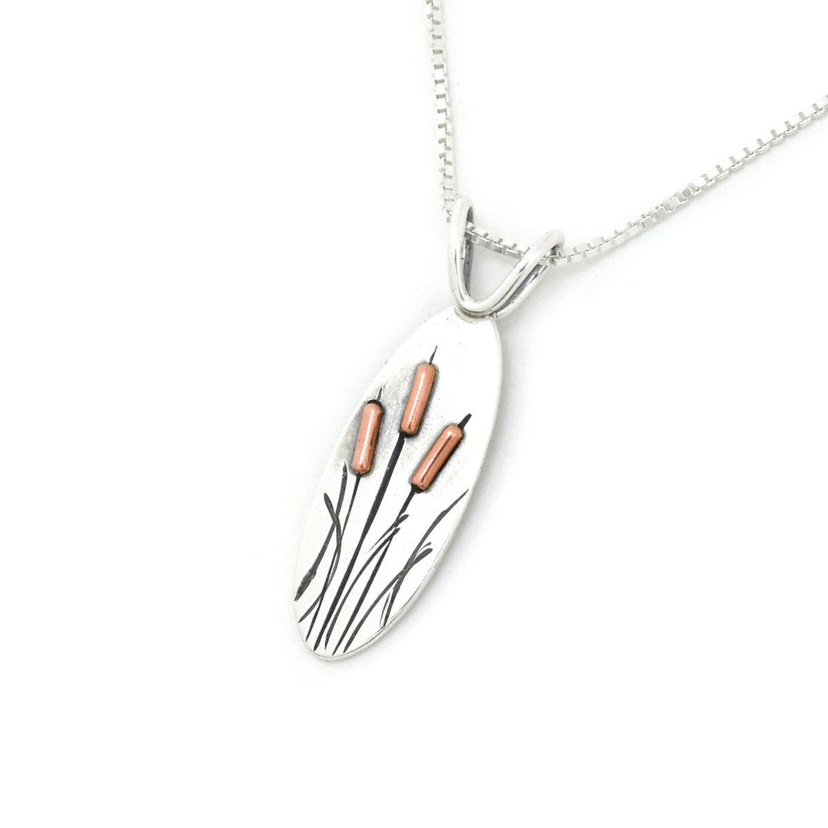 Spring Cattails Pendant - Mixed Metal Pendant   6876 - handmade by Beth Millner Jewelry