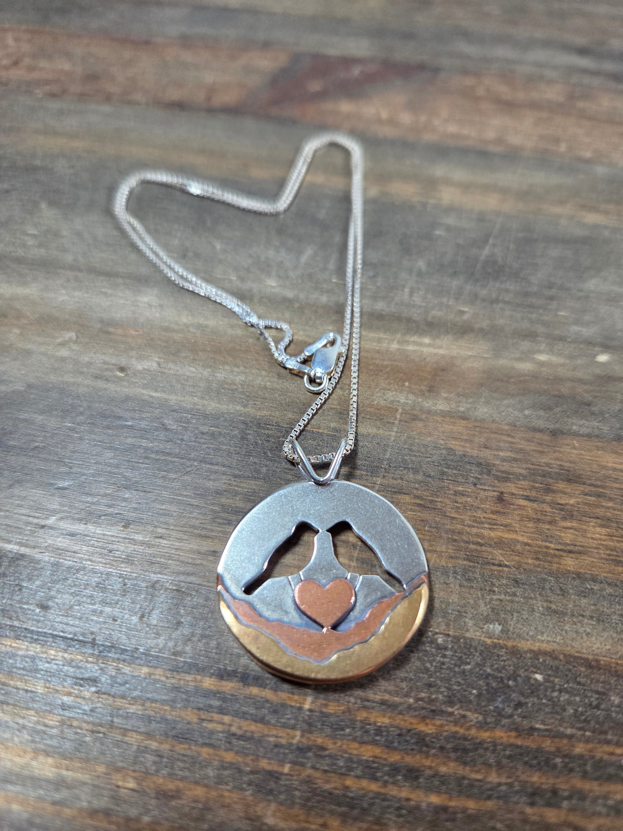 Landscape of Love Birds Pendant - Mixed Metal Pendant   8100 - handmade by Beth Millner Jewelry