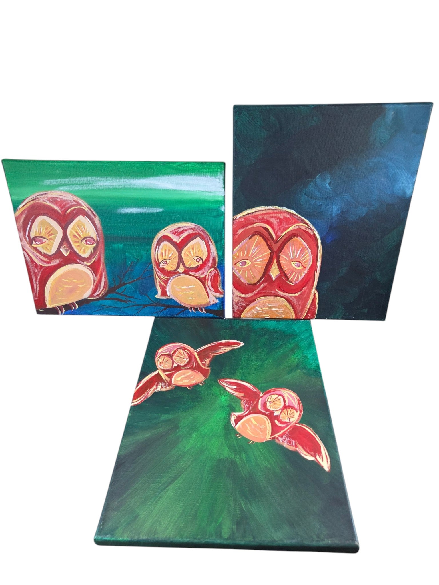Owl Love Over Time Cloudy Night Tandem Paintings 11