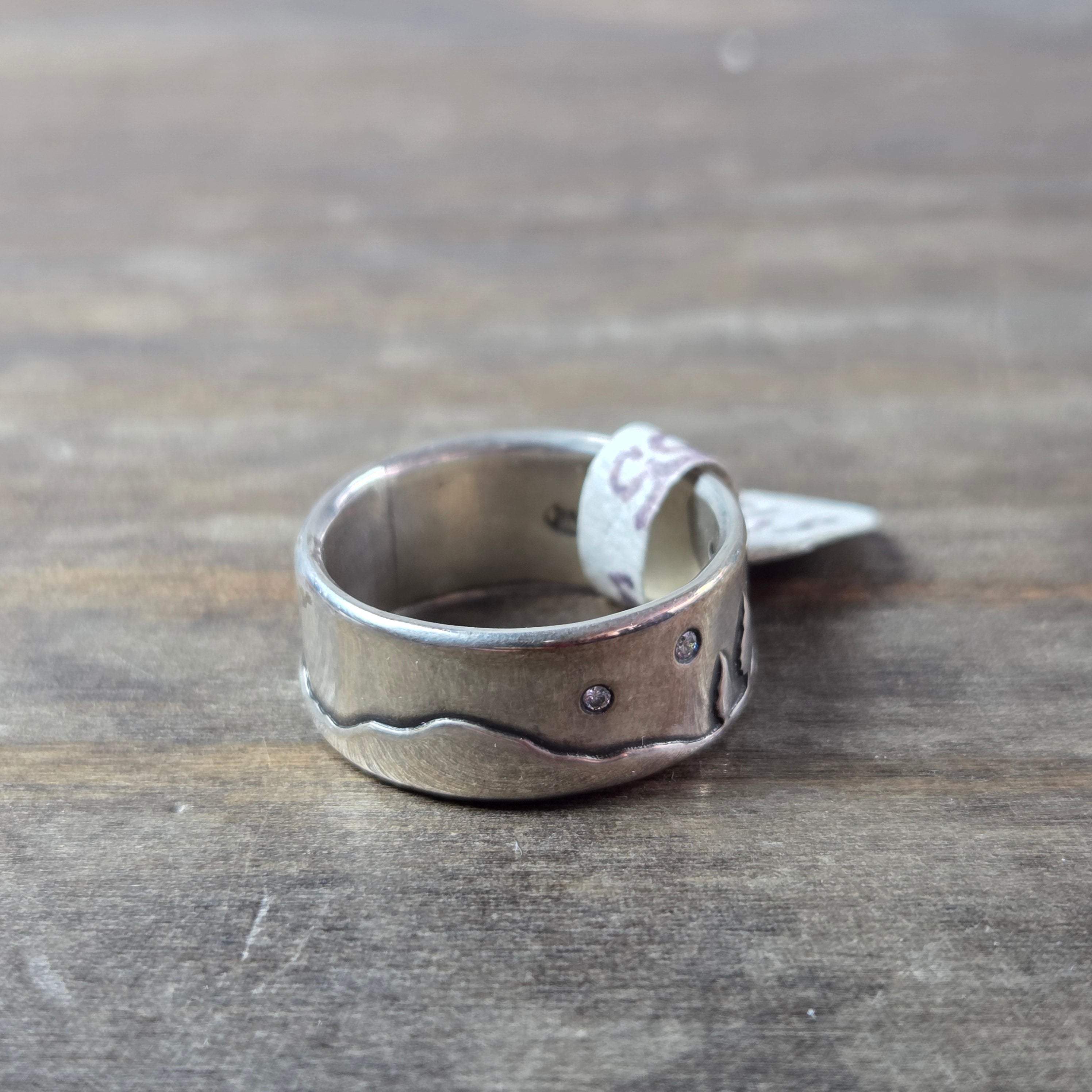 Conifer Couple Starry Night Sterling Silver Ring Size 8.5 - Wedding Ring   2455 - handmade by Beth Millner Jewelry