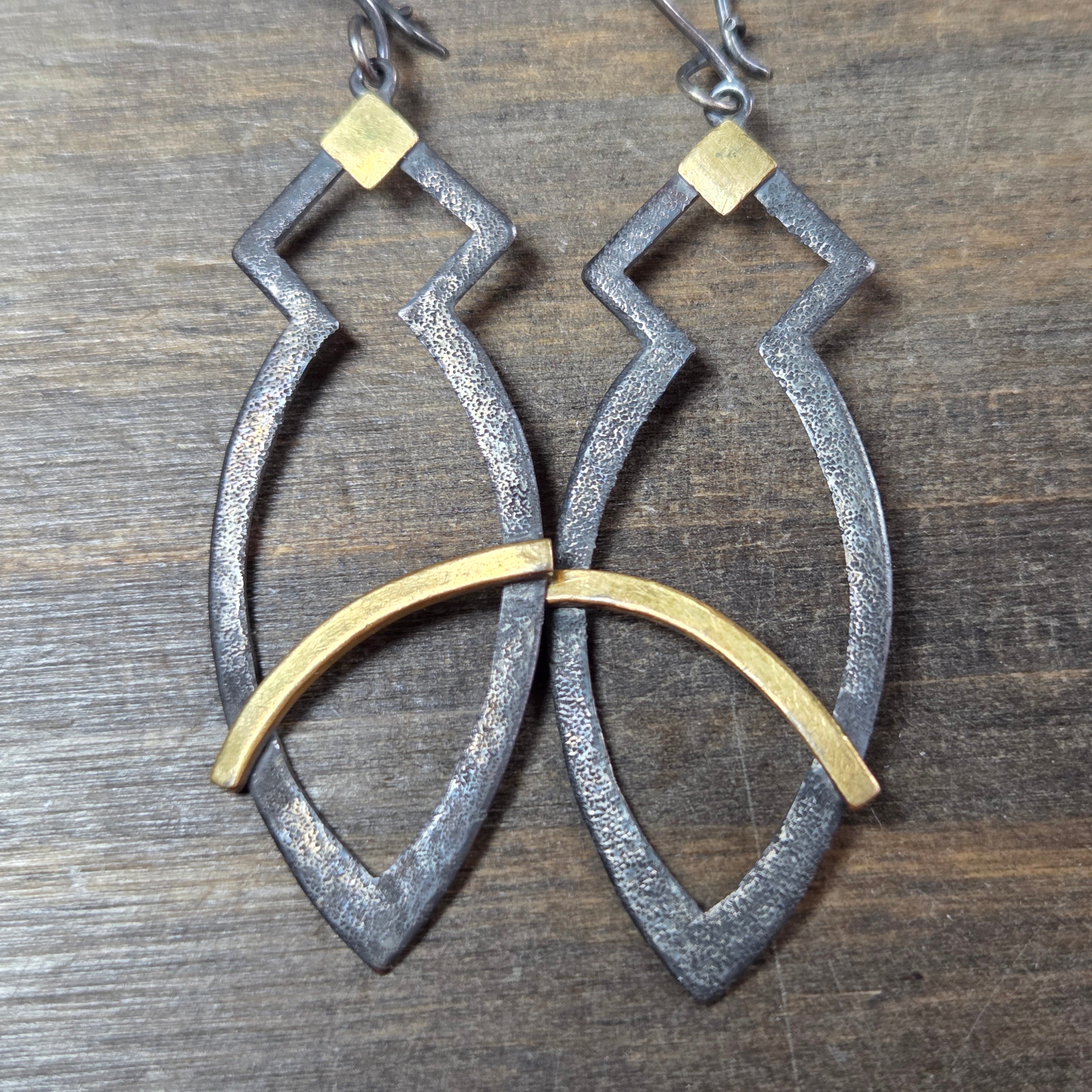 Geometric Shape Mixed Metal 14k Gold Earrings - Mixed Metal Earrings   9202 - handmade by Beth Millner Jewelry