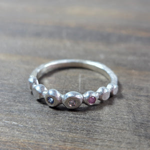 Silver Three Stone Pebble Ring Size 8.5 - Wedding Ring   9207 - handmade by Beth Millner Jewelry