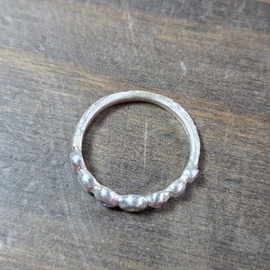 Silver Three Stone Pebble Ring Size 8.5 - Wedding Ring   9207 - handmade by Beth Millner Jewelry