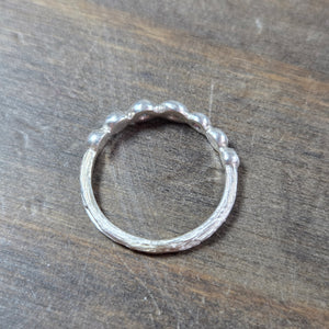 Silver Three Stone Pebble Ring Size 8.5 - Wedding Ring   9207 - handmade by Beth Millner Jewelry