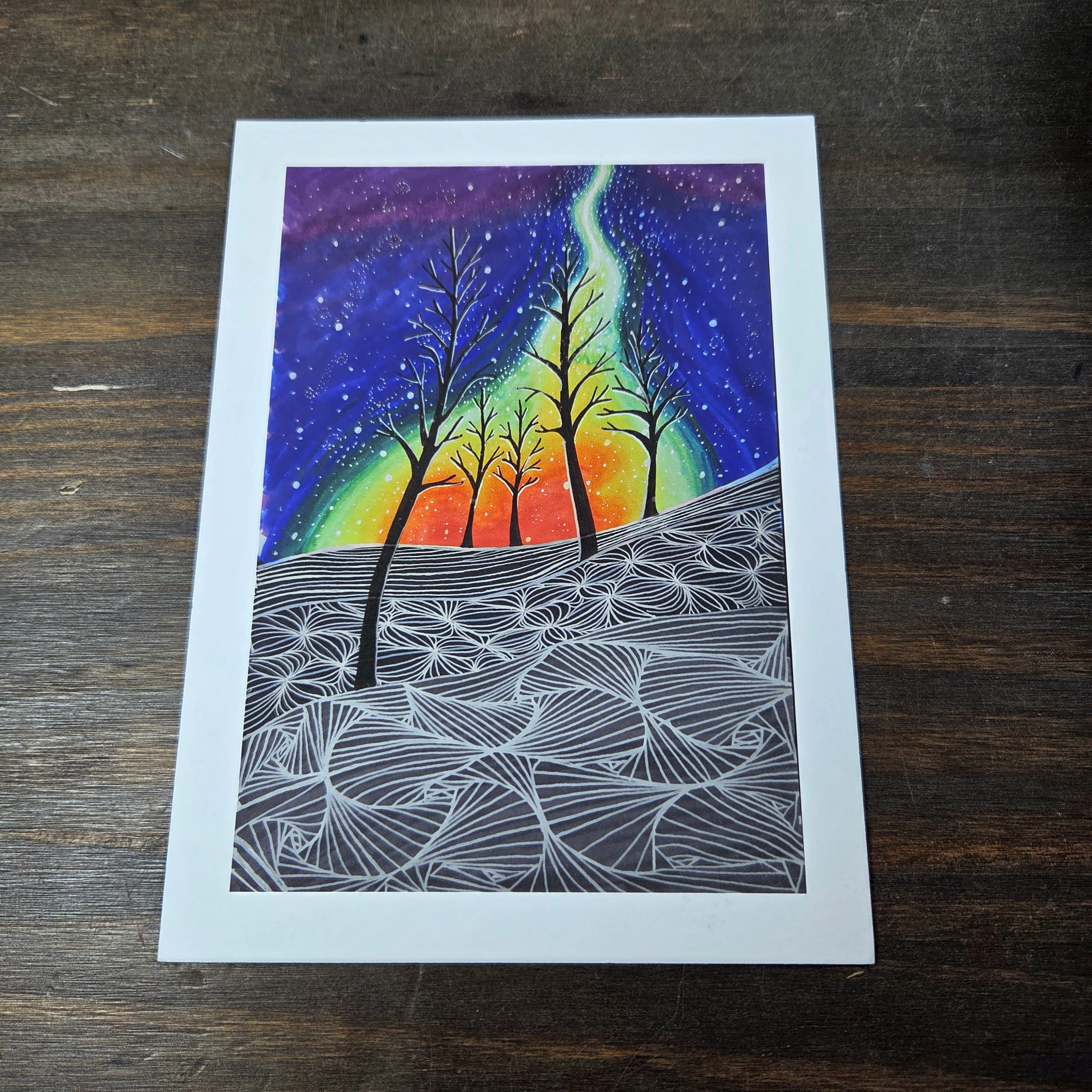 Northern Lights Forest Artist Print 5" x 7" - Tree Planting with Purchase - Artisan Goods   5522-57 - handmade by Beth Millner Jewelry