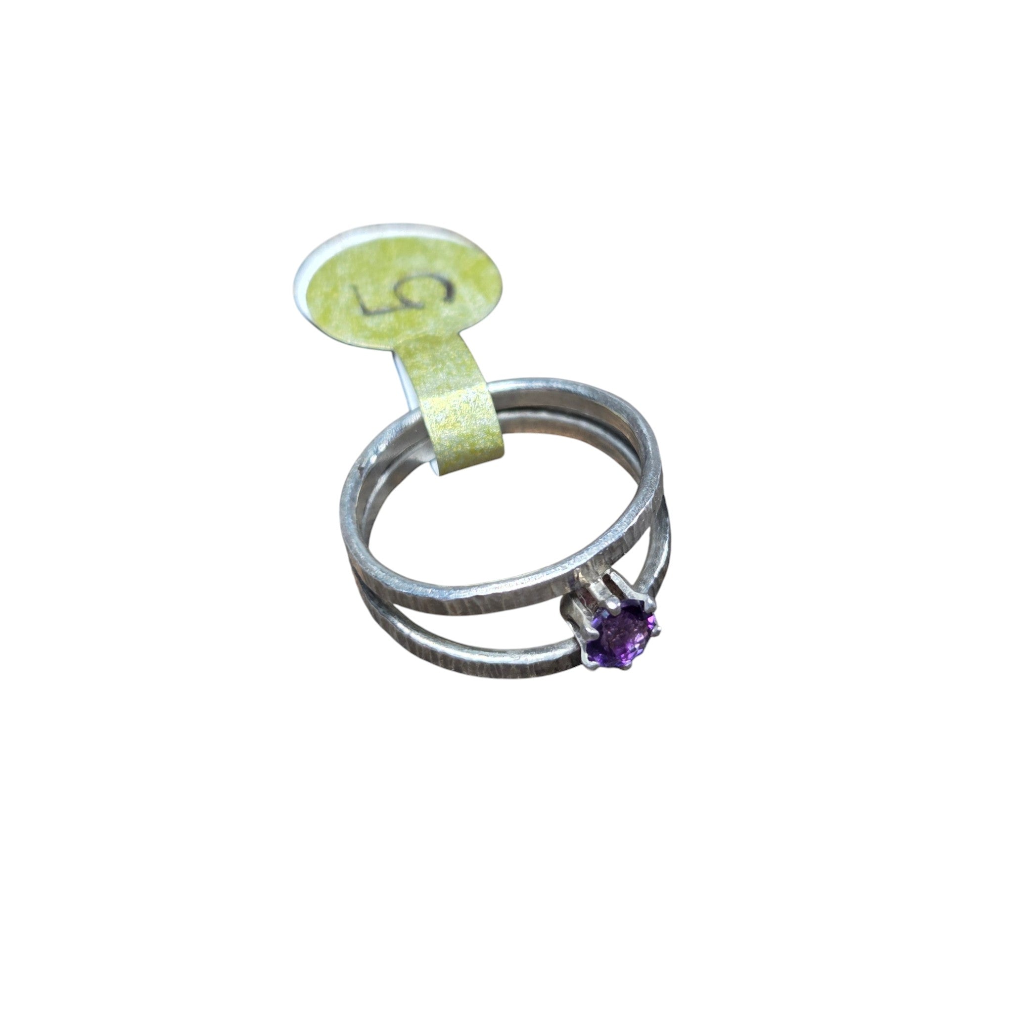 Purple Stone Silver Double Band Ring Size 5 - Ring   9128 - handmade by Beth Millner Jewelry