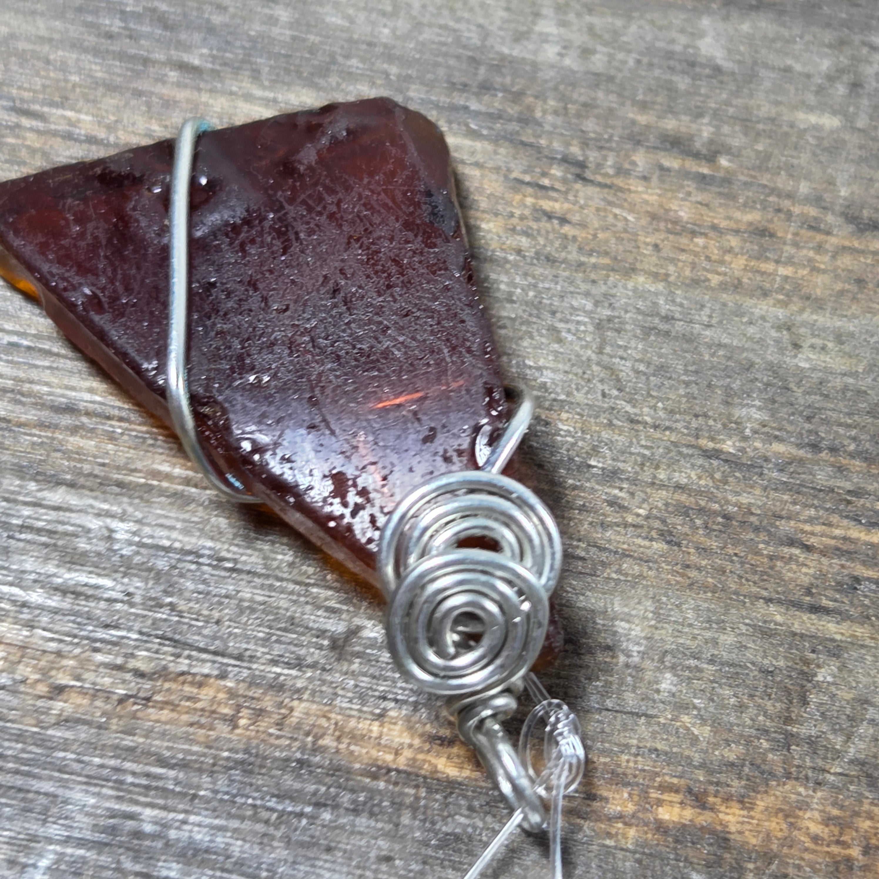 Wire Wrapped Beach Glass Pendant - Silver Pendant   B1 - handmade by Beth Millner Jewelry