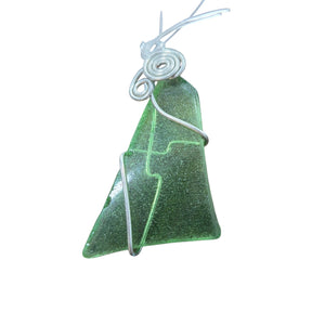 Wire Wrapped Green Beach Glass Pendant - Silver Pendant   B3 - handmade by Beth Millner Jewelry