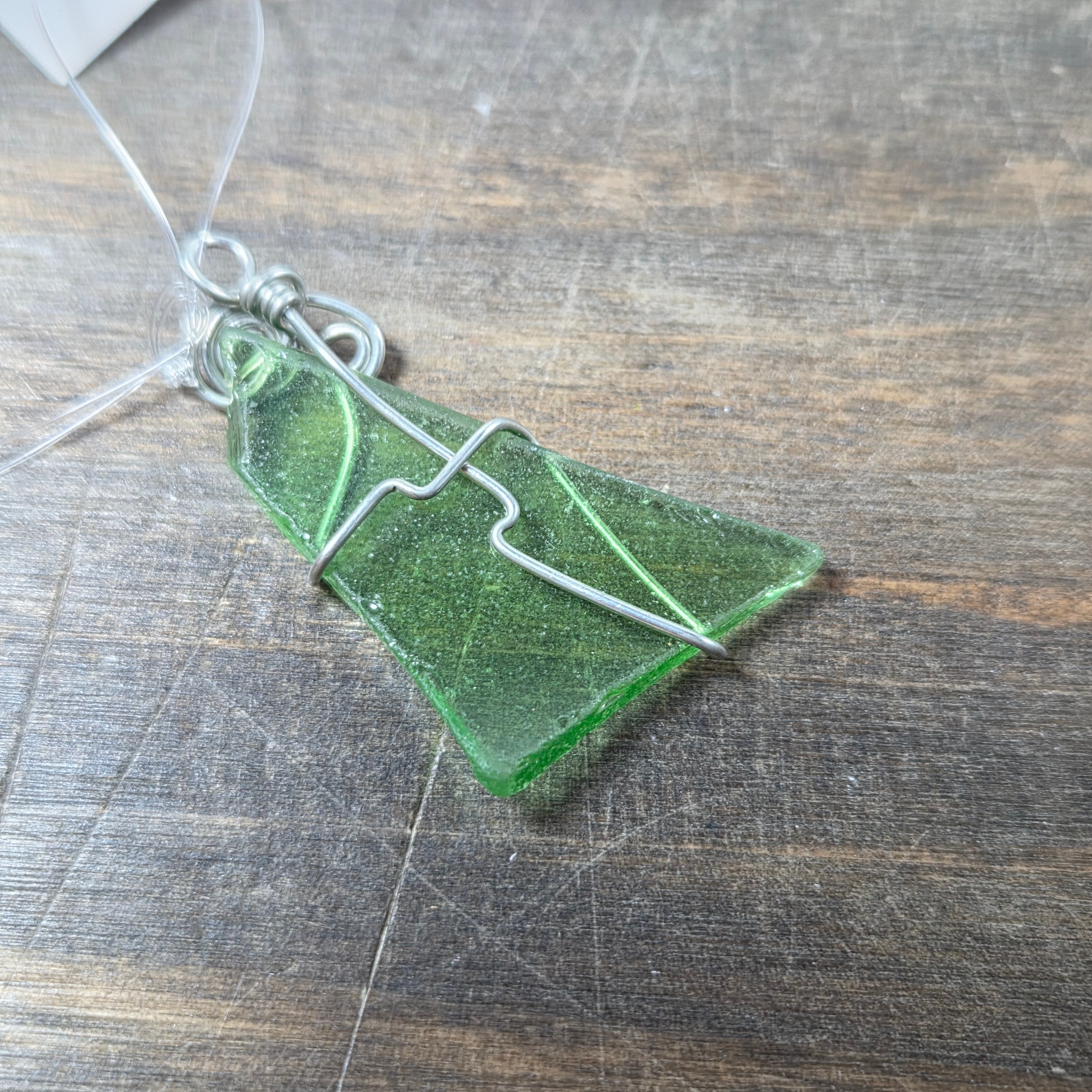 Wire Wrapped Green Beach Glass Pendant - Silver Pendant   B3 - handmade by Beth Millner Jewelry