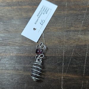 Wire Wrapped Gray Rock with Red Bead Pendant - Silver Pendant   B5 - handmade by Beth Millner Jewelry