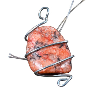 Peach Orange Stone Wire Wrapped Charm - Silver Pendant   B10 - handmade by Beth Millner Jewelry