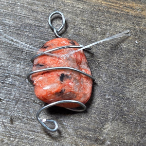 Peach Orange Stone Wire Wrapped Charm - Silver Pendant   B10 - handmade by Beth Millner Jewelry