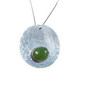 Silver with Green Stone Round Pendant - Silver Pendant   s19 - handmade by Beth Millner Jewelry