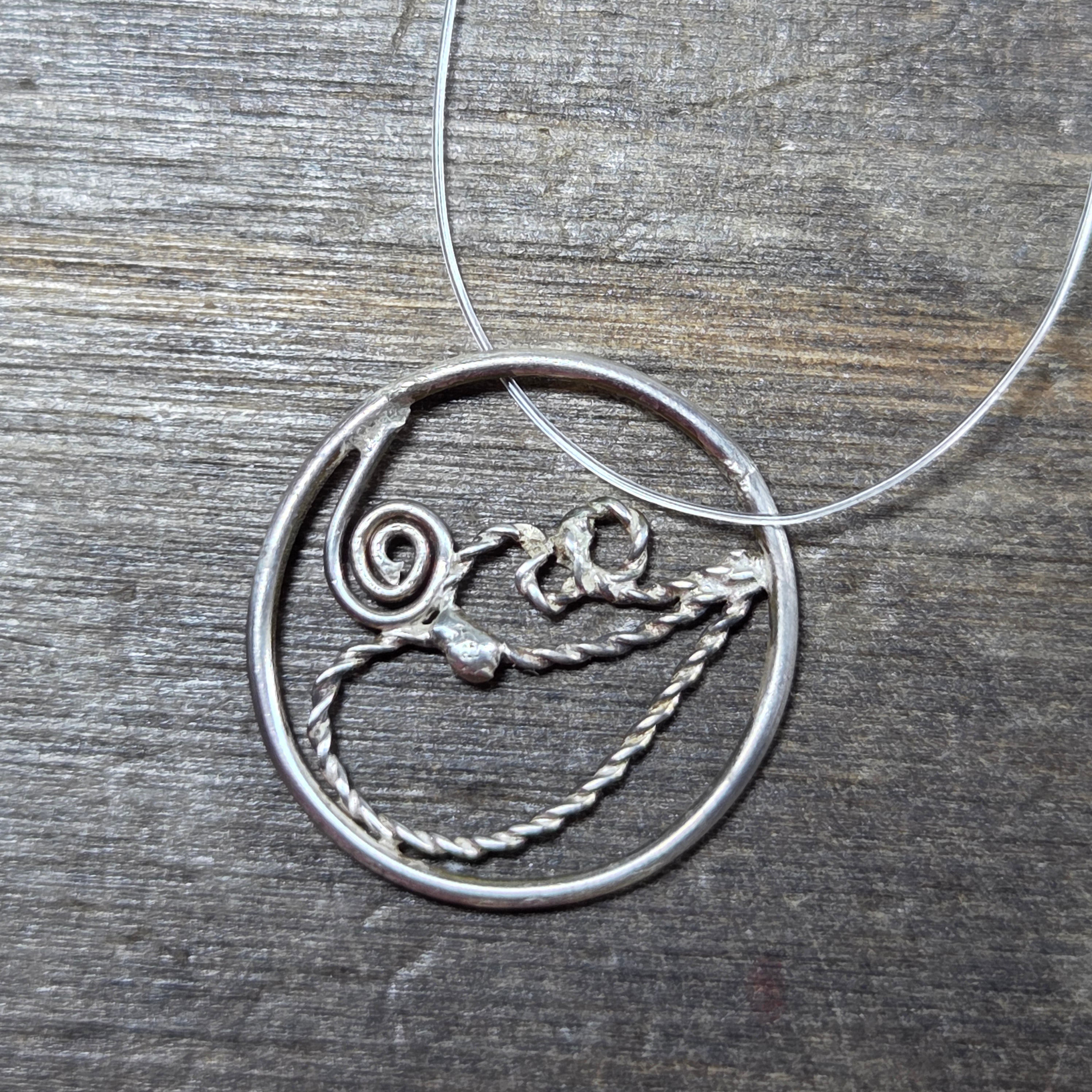 Delicate Circular Round Silver Twisty Loop Pendant - Silver Pendant   s26 - handmade by Beth Millner Jewelry