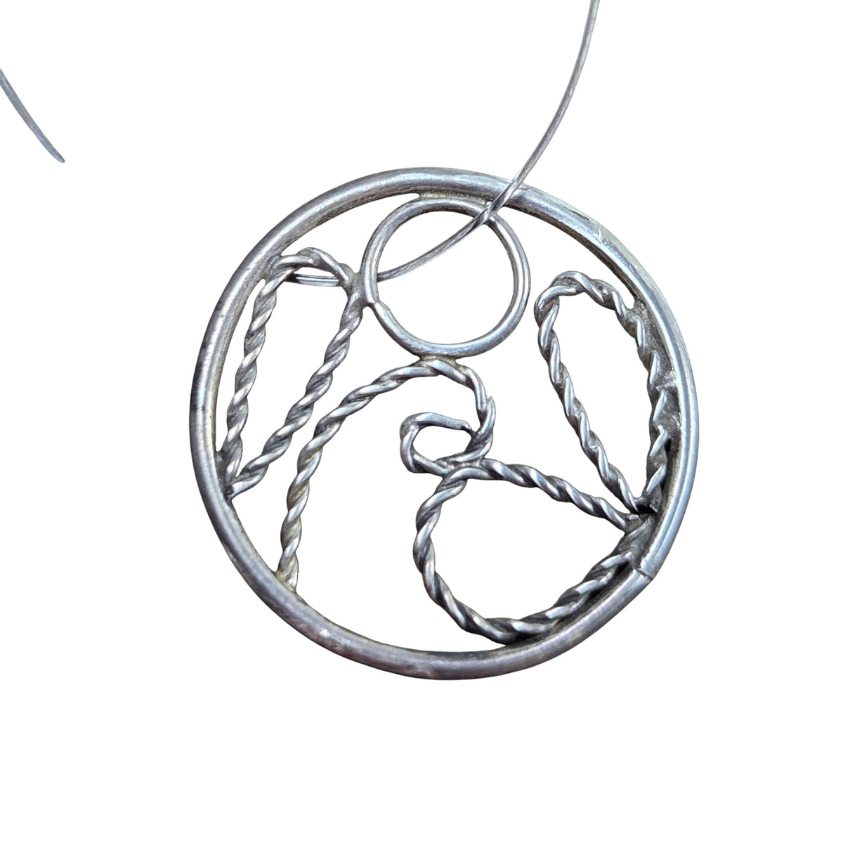 Delicate Circular Round Silver Twisty Loop Swirl Pendant - Silver Pendant   s28 - handmade by Beth Millner Jewelry
