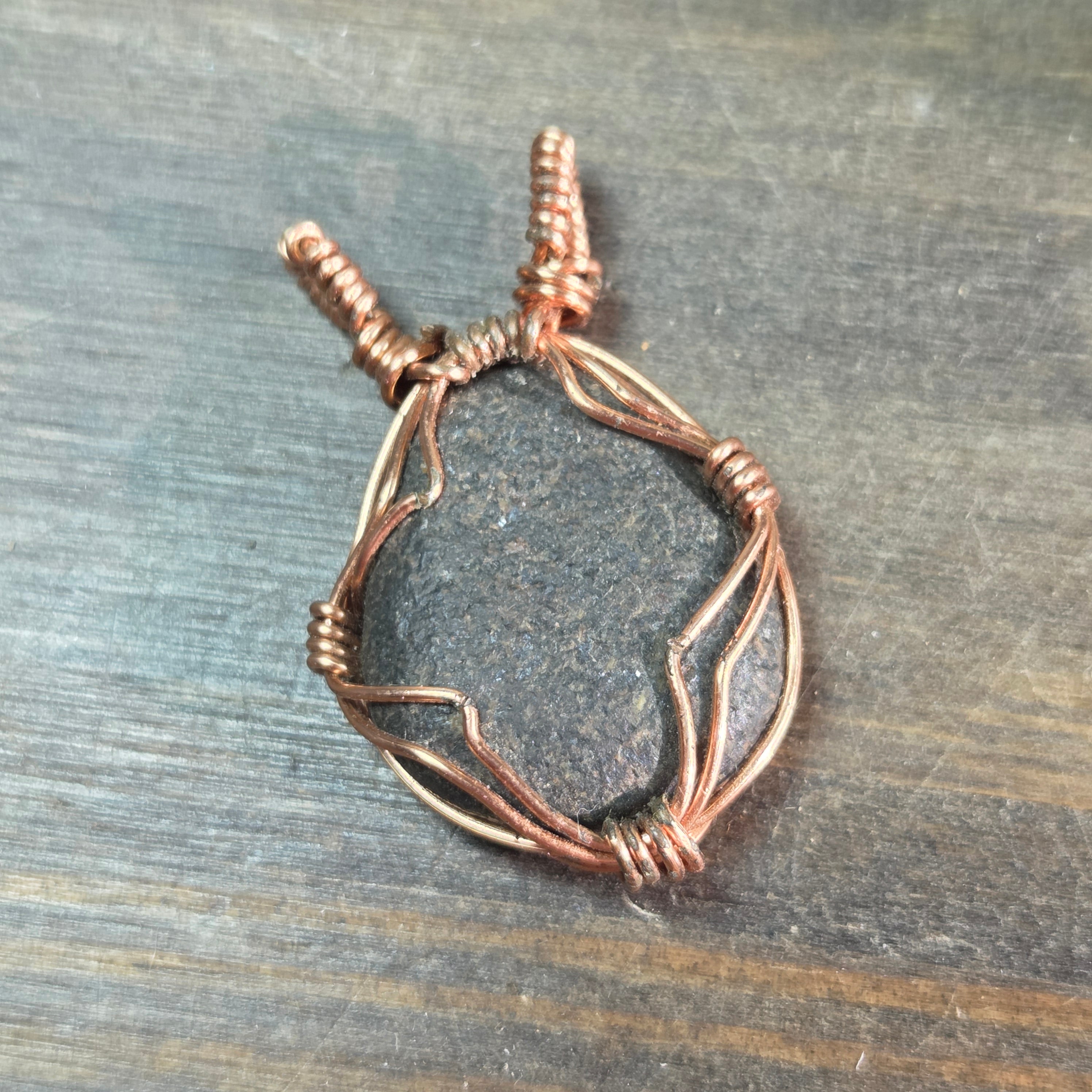 Copper Wire Wrapped Gray Stone Pendant - Copper Pendant   9606 - handmade by Beth Millner Jewelry