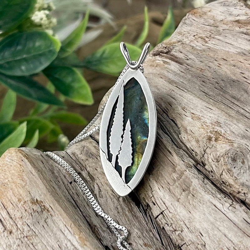 Reversible Marquise Northern Lights Labradorite Pendant No. 2 - Silver Pendant   7291 - handmade by Beth Millner Jewelry