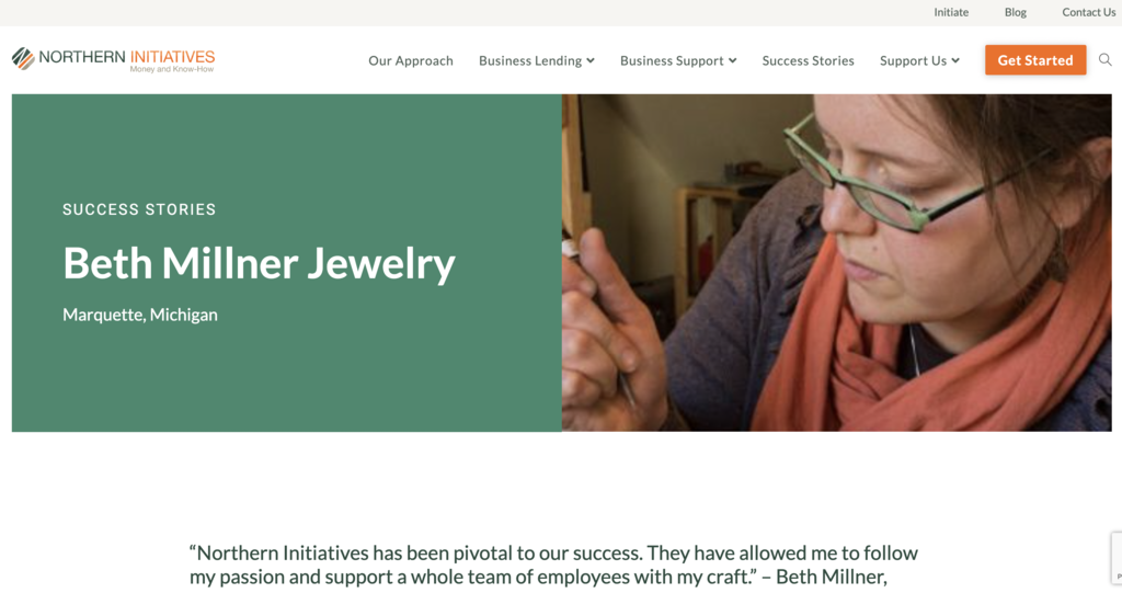 Beth Millner Jewelry featured on Northern Initiatives Website in Marquette, Michigan