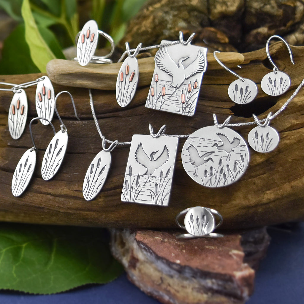 Crane and Cattail Jewelry by Beth Millner Jewelry