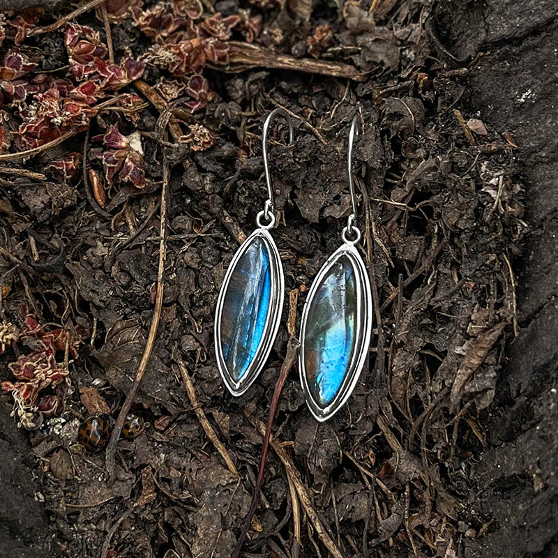 Marquise Northern Lights Labradorite Earrings - Silver Earrings   7295 - handmade by Beth Millner Jewelry