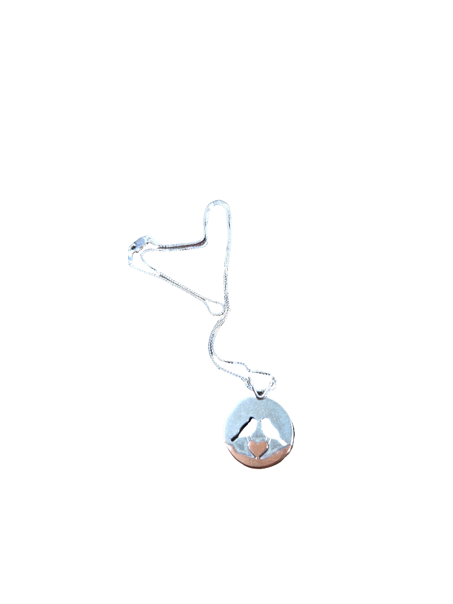 Small Landscape of Love Birds Pendant - Mixed Metal Pendant   8102 - handmade by Beth Millner Jewelry