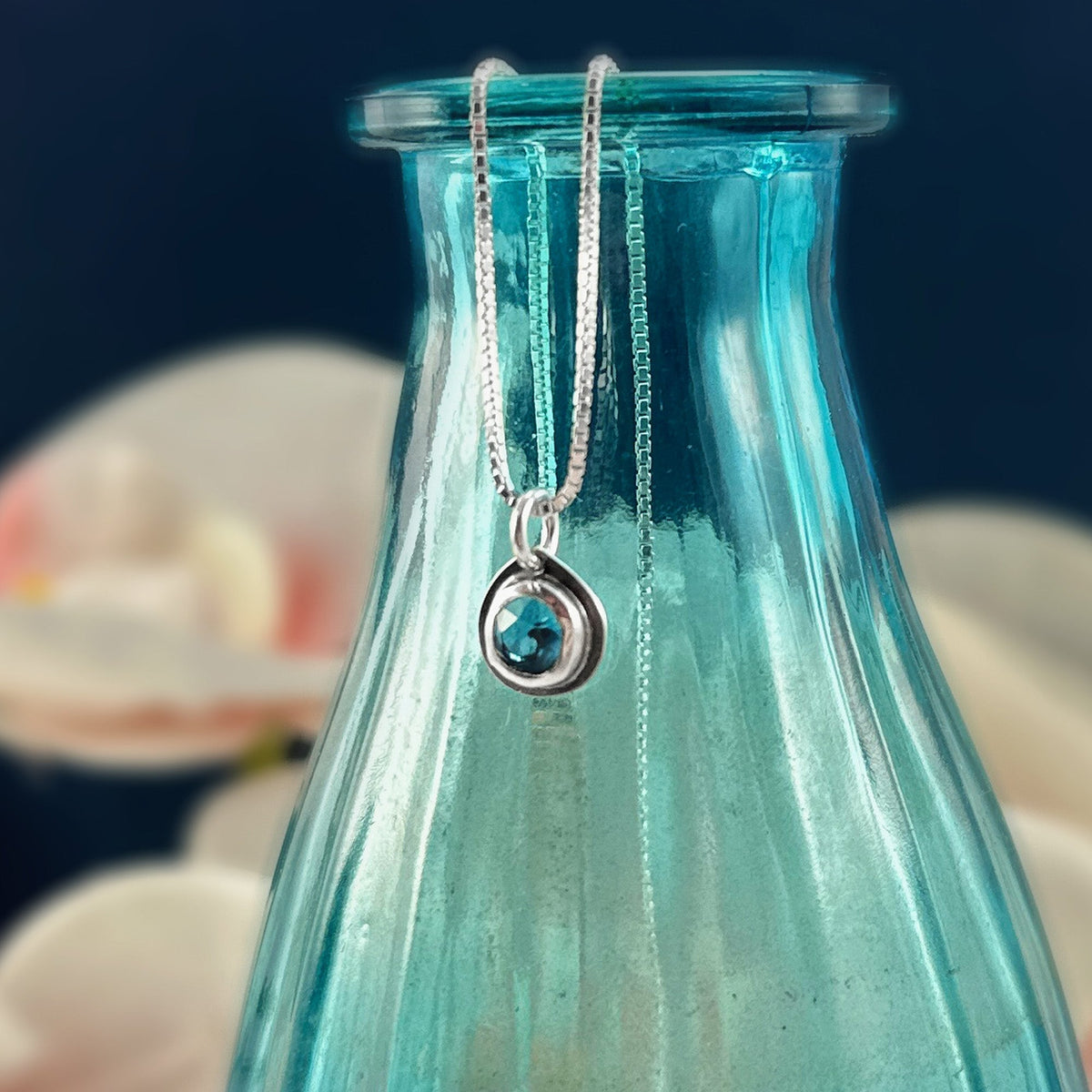 Blue Topaz Wave Drop Pendant No. 1 - Silver Pendant   7189 - handmade by Beth Millner Jewelry